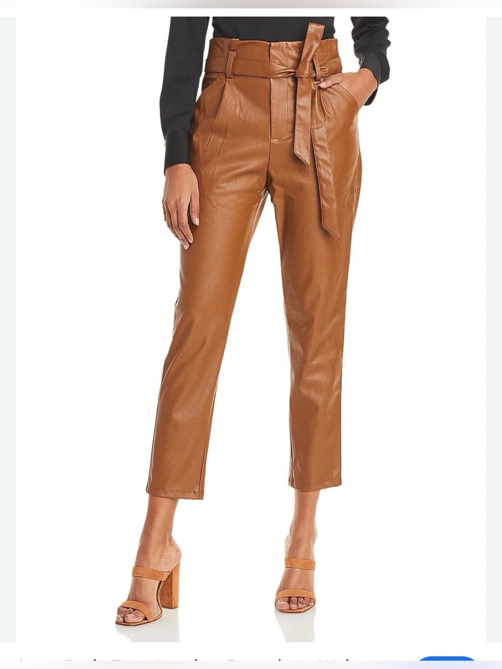 Lucy Paris Cognac Paperbag Faux Leather Ankle Pants